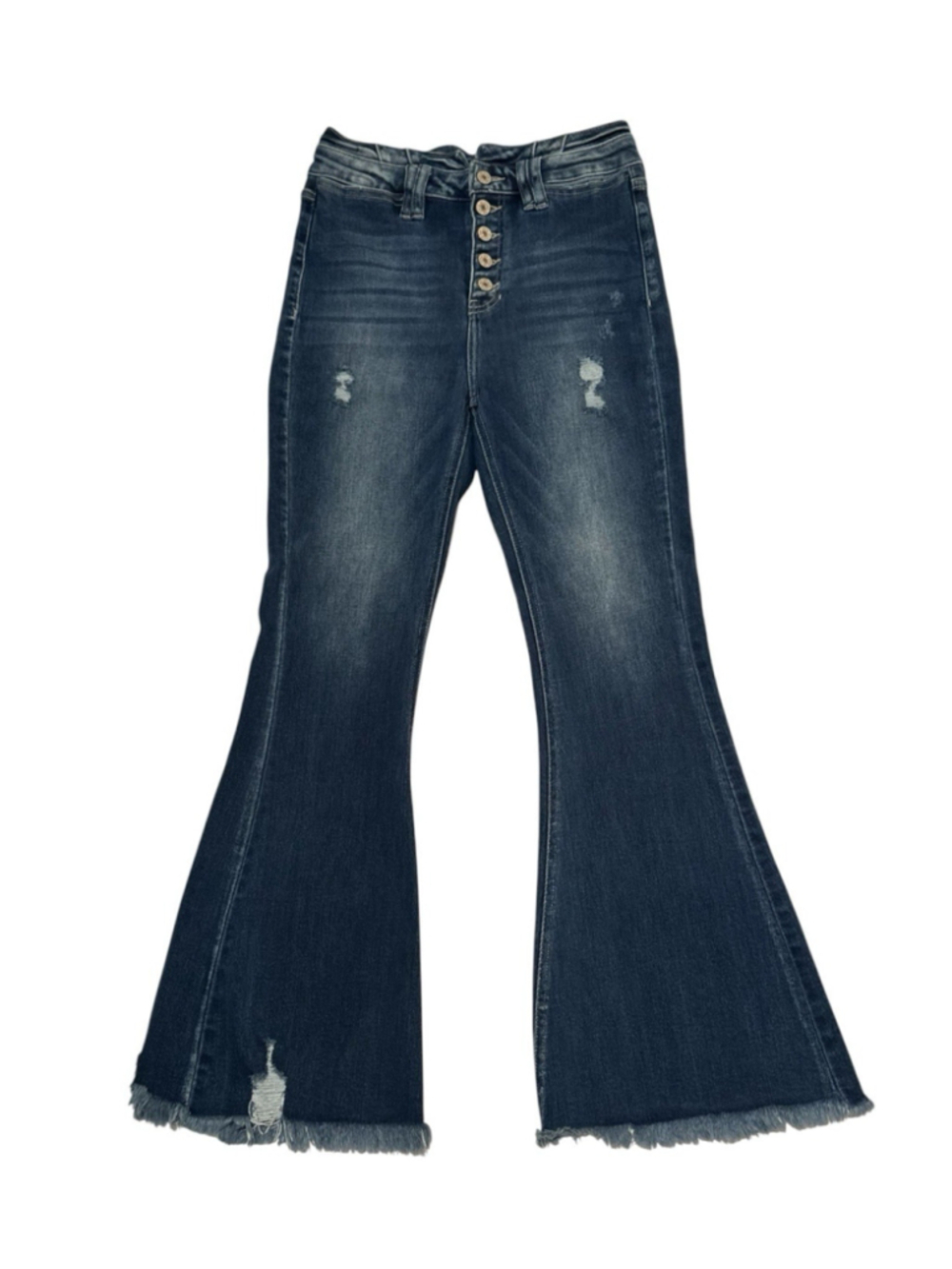 Maurices KanCan Flare Jeans Raw Hem Womens 27 Blue High Rise Denim Hippie Retro - Picture 2 of 16